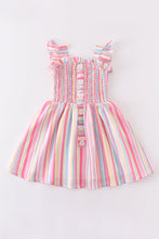 Pink stripe smocked ruffle dress - ARIA KIDS