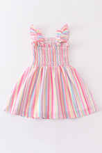 Pink stripe smocked ruffle dress - ARIA KIDS