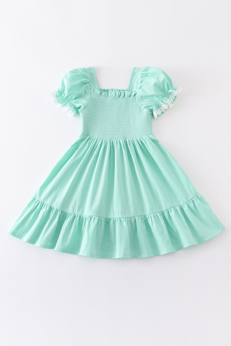 Green smocked ruffle dress - ARIA KIDS