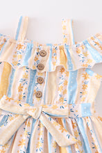Stripe floral print ruffle girl dress