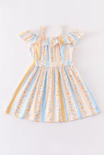 Stripe floral print ruffle girl dress