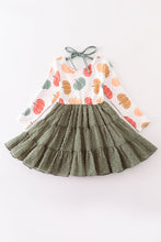 Green pumpkin print tiered dress - ARIA KIDS