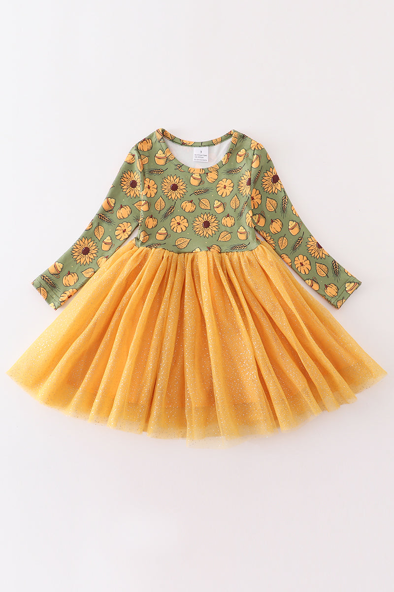 Sunflower print girl tutu dress - ARIA KIDS