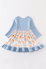 Blue plaid pumpkin print ruffle dress - ARIA KIDS
