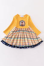 Mustard turkey applique plaid dress - ARIA KIDS