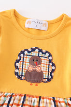 Mustard turkey applique plaid dress - ARIA KIDS