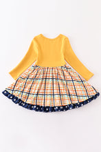 Mustard turkey applique plaid dress - ARIA KIDS