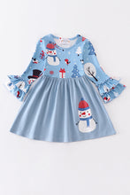 Blue christmas snowman applique ruffle dress - Dye Imperfection