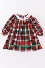 Red plaid santa claus smocked dress - ARIA KIDS