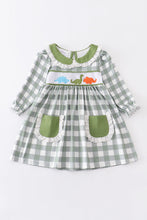 Green dinosaur smocked pocket dress - ARIA KIDS