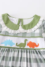 Green dinosaur smocked pocket dress - ARIA KIDS