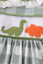 Green dinosaur smocked pocket dress - ARIA KIDS