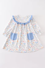 Blue floral print pocket girl dress