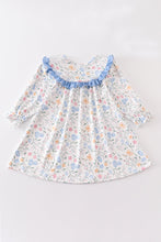 Blue floral print pocket girl dress