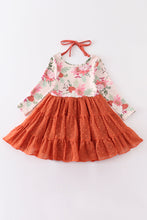 Orange floral print tiered dress - ARIA KIDS