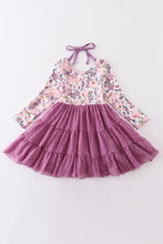 Purple floral print tiered dress