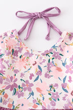 Purple floral print tiered dress