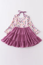 Purple floral print tiered dress