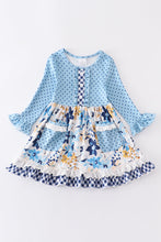 Blue floral print ruffle girl dress - ARIA KIDS