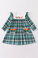 Green plaid floral applique pocket dress - ARIA KIDS