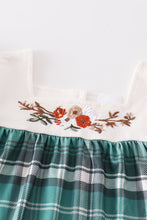 Green plaid floral applique pocket dress - ARIA KIDS