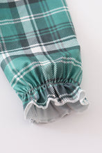 Green plaid floral applique pocket dress - ARIA KIDS
