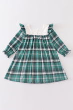 Green plaid floral applique pocket dress - ARIA KIDS