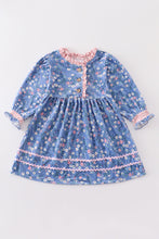 Blue floral print velvet dress - ARIA KIDS