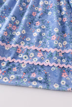 Blue floral print velvet dress - ARIA KIDS