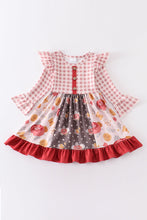 Brown plaid floral print ruffle dress - ARIA KIDS