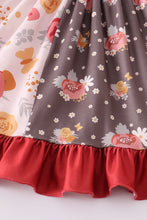 Brown plaid floral print ruffle dress - ARIA KIDS