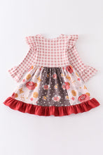 Brown plaid floral print ruffle dress - ARIA KIDS