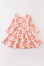 Pink plaid smile face floral print twirl dress - ARIA KIDS