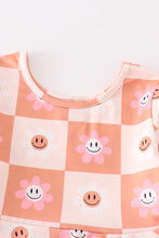 Pink plaid smile face floral print twirl dress - ARIA KIDS
