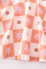 Pink plaid smile face floral print twirl dress - ARIA KIDS