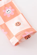 Pink plaid smile face floral print twirl dress - ARIA KIDS