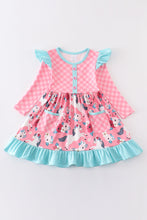 Pink plaid floral print ruffle dress