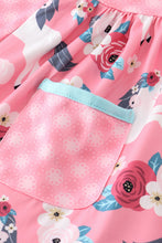 Pink plaid floral print ruffle dress