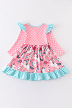 Pink plaid floral print ruffle dress