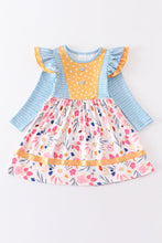 Blue floral print ruffle girl dress - ARIA KIDS