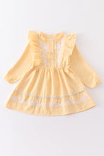 Yellow plaid floral embroidery ruffle dress - ARIA KIDS