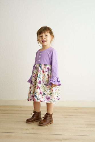 Purple floral print ruffle girl dress - ARIA KIDS