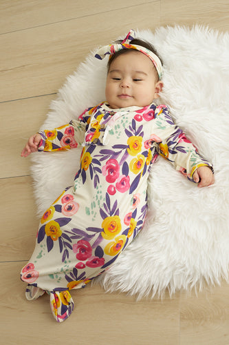 Floral print hairband baby gown - ARIA KIDS