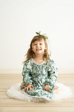Green floral print girl dress - ARIA KIDS