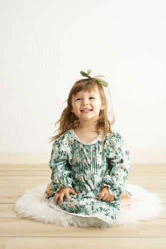 Green floral print girl dress - ARIA KIDS
