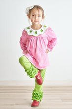 Pink clover embroidery plaid ruffle girl set - ARIA KIDS