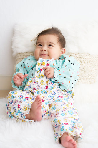 Platinum mint floral print baby girl romper - ARIA KIDS