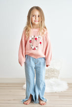 Pink heart floral hand-embroidered oversized sweater - ARIA KIDS