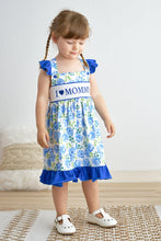 Blue rose print I love mommy embroidery dress - ARIA KIDS