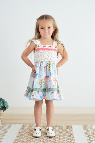 Platinum balloon print floral flutter trim dress - ARIA KIDS